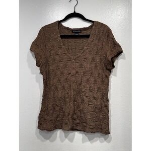 INC Brown Textured Floral Top Size Large Y2K 90s Look Fairy Grunge V Neck Boho